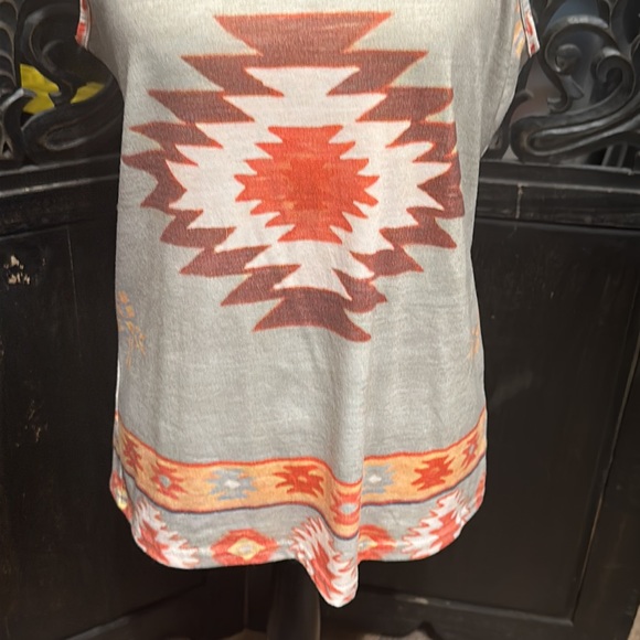 Gray & Rust Southwestern / Aztec / Tribal Boho Sleeveless Tank Top Shirt. - Picture 5 of 9